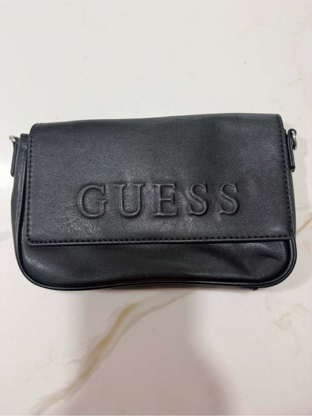 GUESS Black Embossed Logo Flap Crossbody Bag